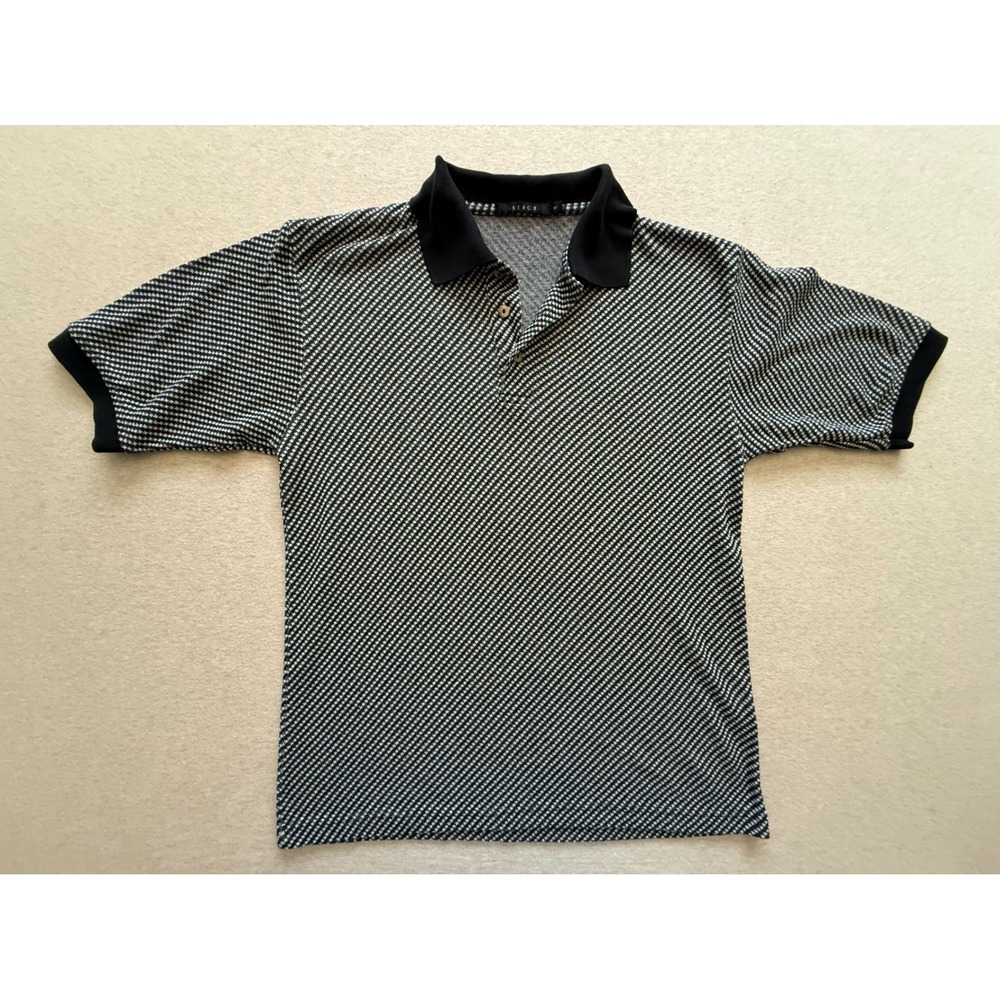Bench Shirting Mens Small Black White Diagonal Pattern Polo Shirt Short Sleeve